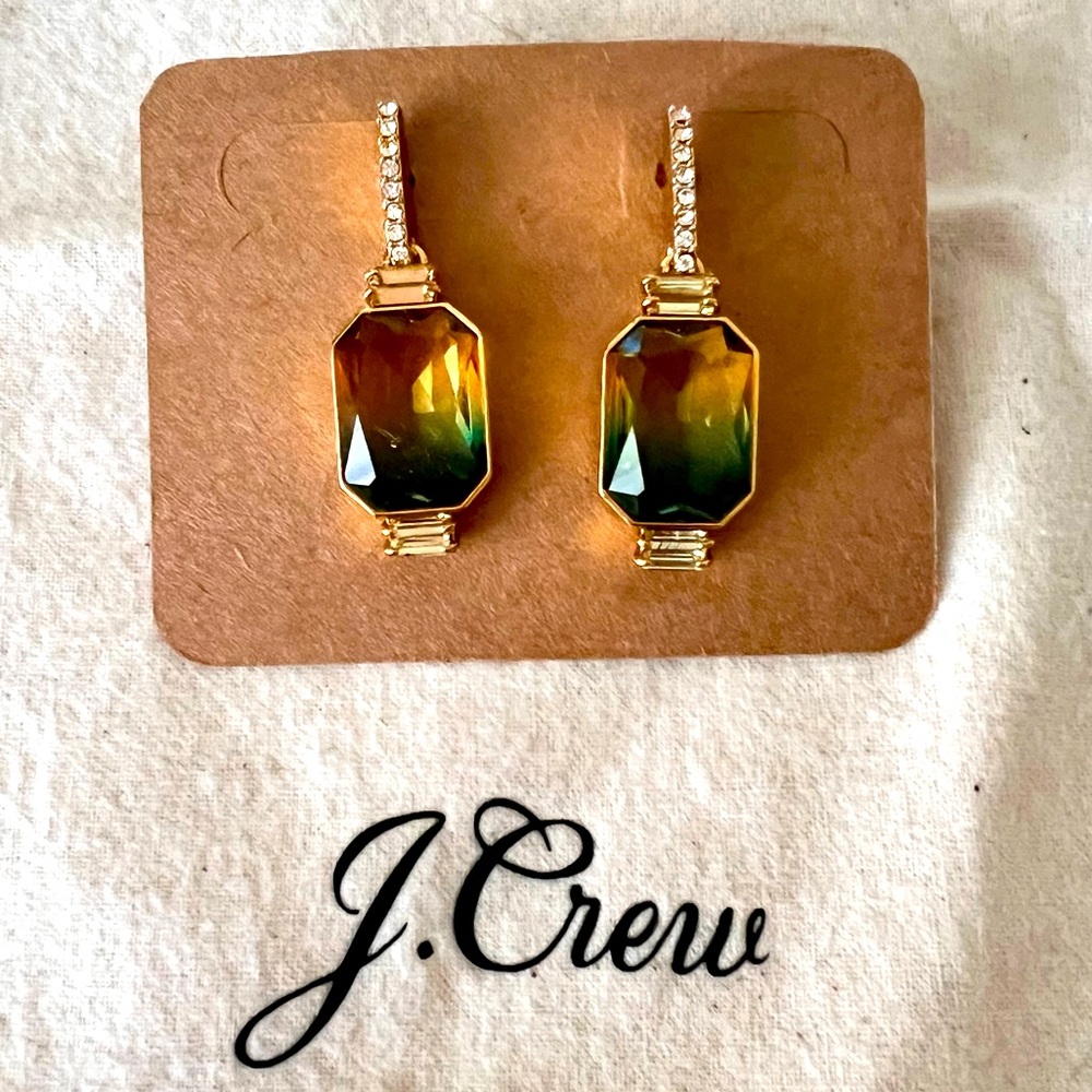 J. Crew Yellow and Green Gemstone Crystal Earrings